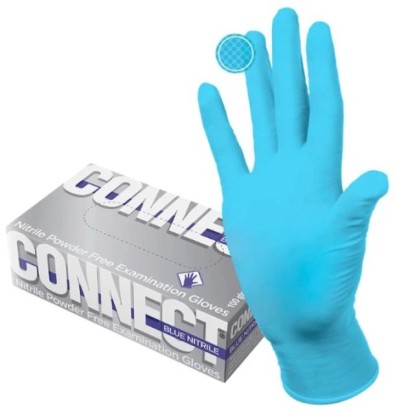 Перчатки CONNECT BLUE NITRILE нитриловые, M текстурированные   (100пар)